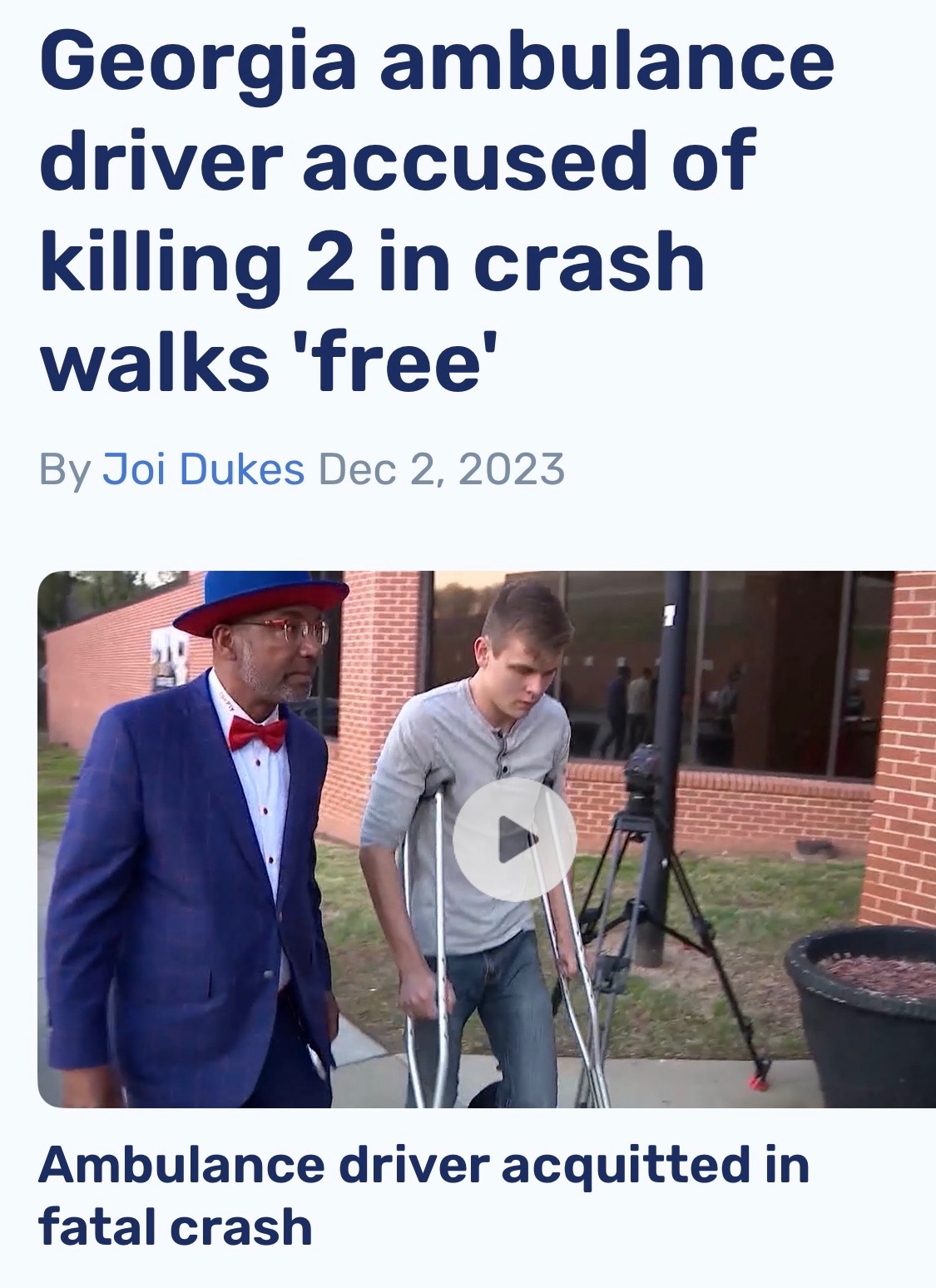 News coverage of Jackie “The Fly Lawyer” Patterson walking with his client after a Georgia ambulance driver was acquitted in a fatal crash case